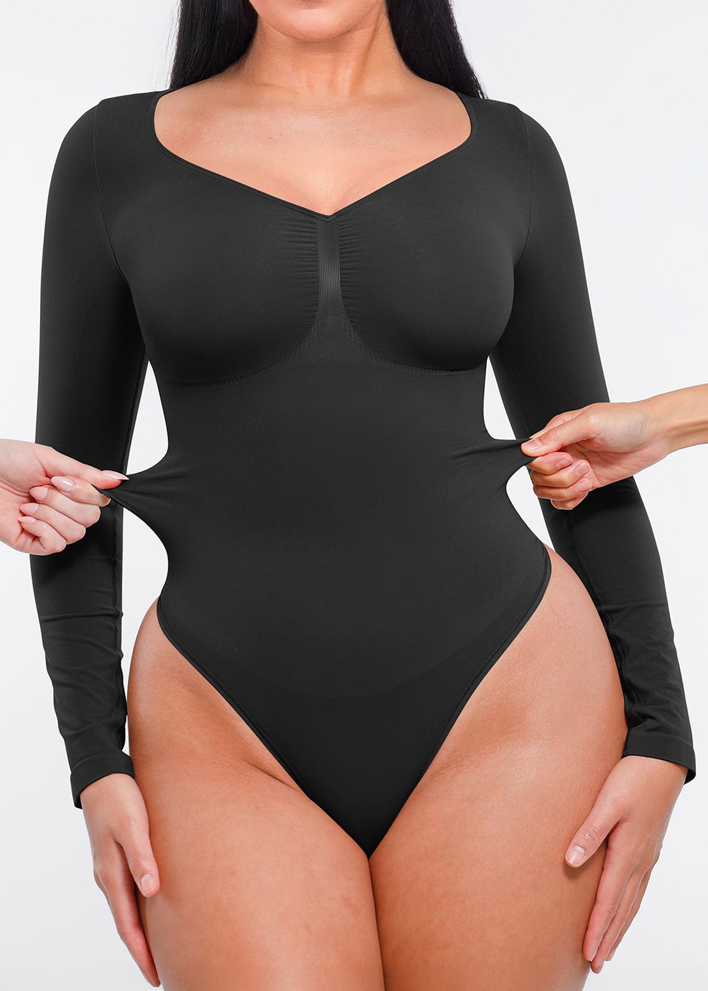 Marcella - Seamless Long Sleeve Thong Bodysuit with Chest Support & Tummy Control