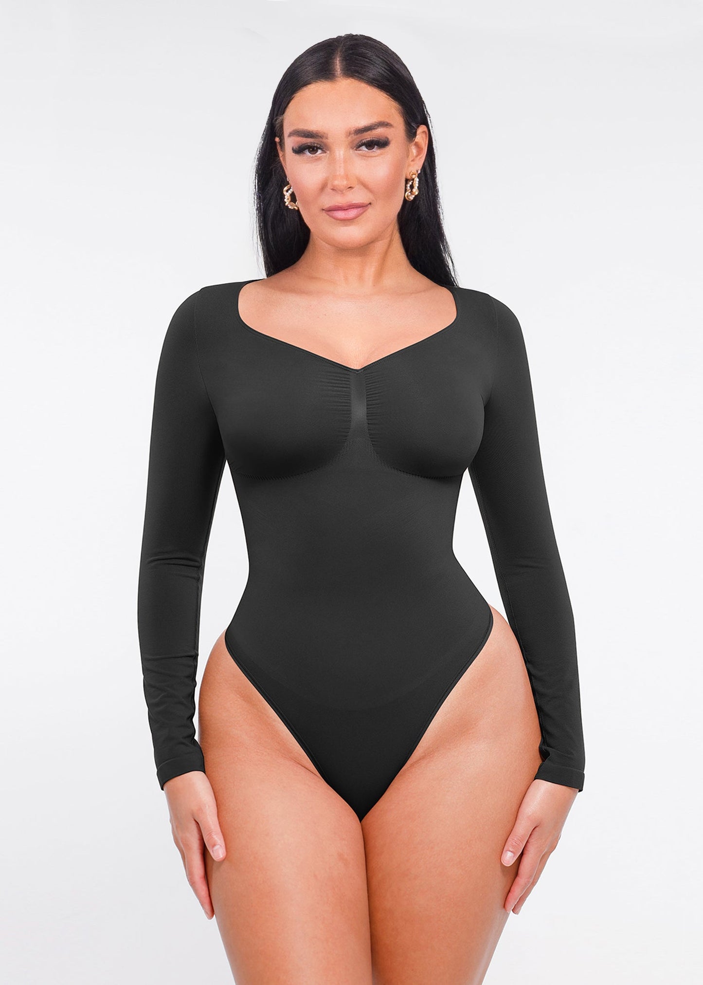 Marcella - Seamless Long Sleeve Thong Bodysuit with Chest Support & Tummy Control