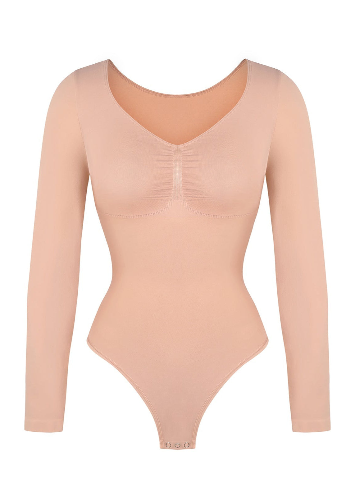 Marcella - Seamless Long Sleeve Thong Bodysuit with Chest Support & Tummy Control