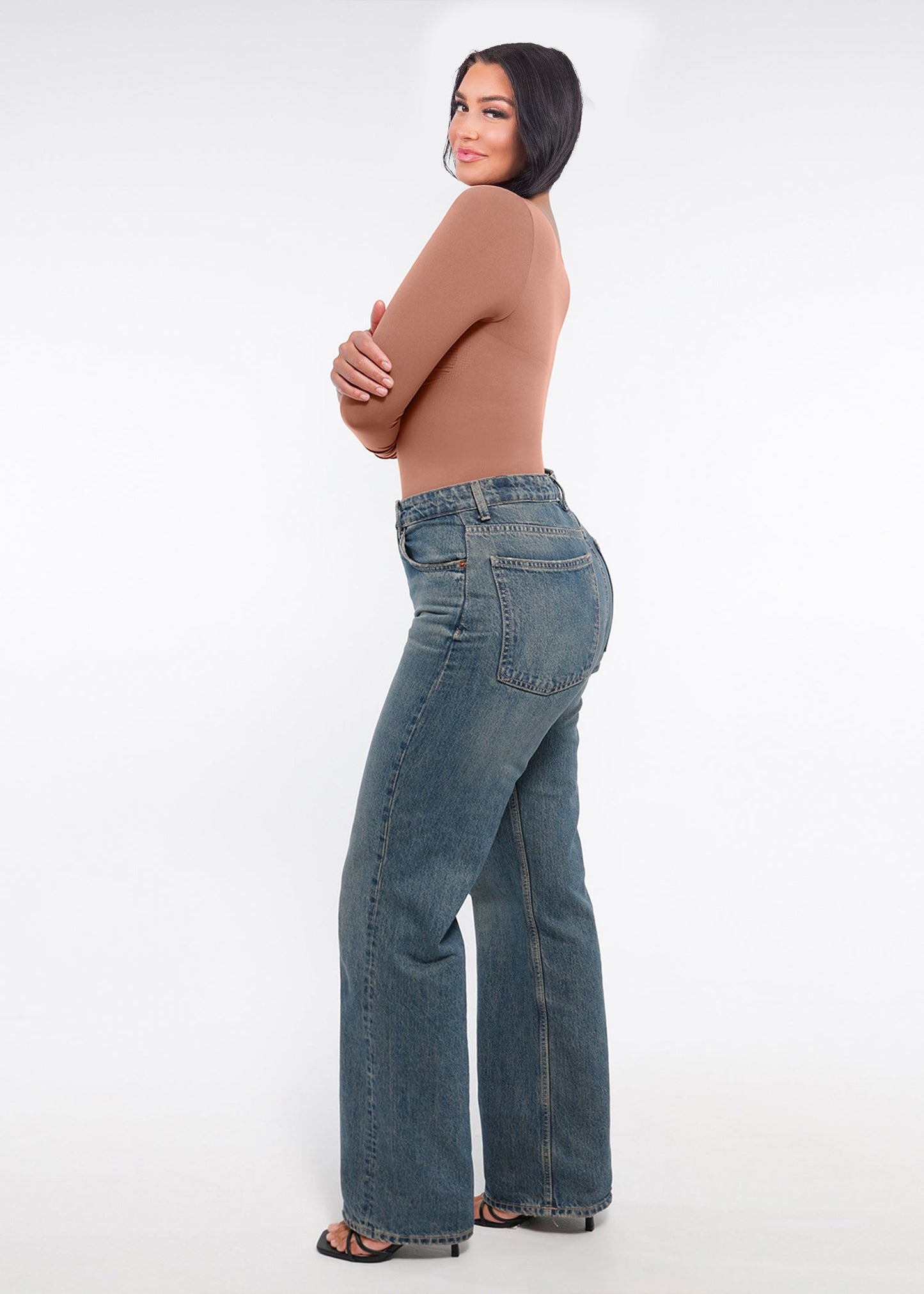 Marcella - Seamless Long Sleeve Thong Bodysuit with Chest Support & Tummy Control