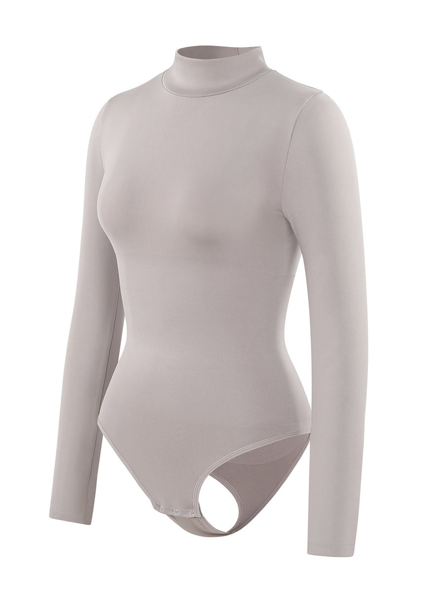 Rosina - Eco-friendly Seamless Thong Bodysuit with Long Sleeves & Turtle Neck