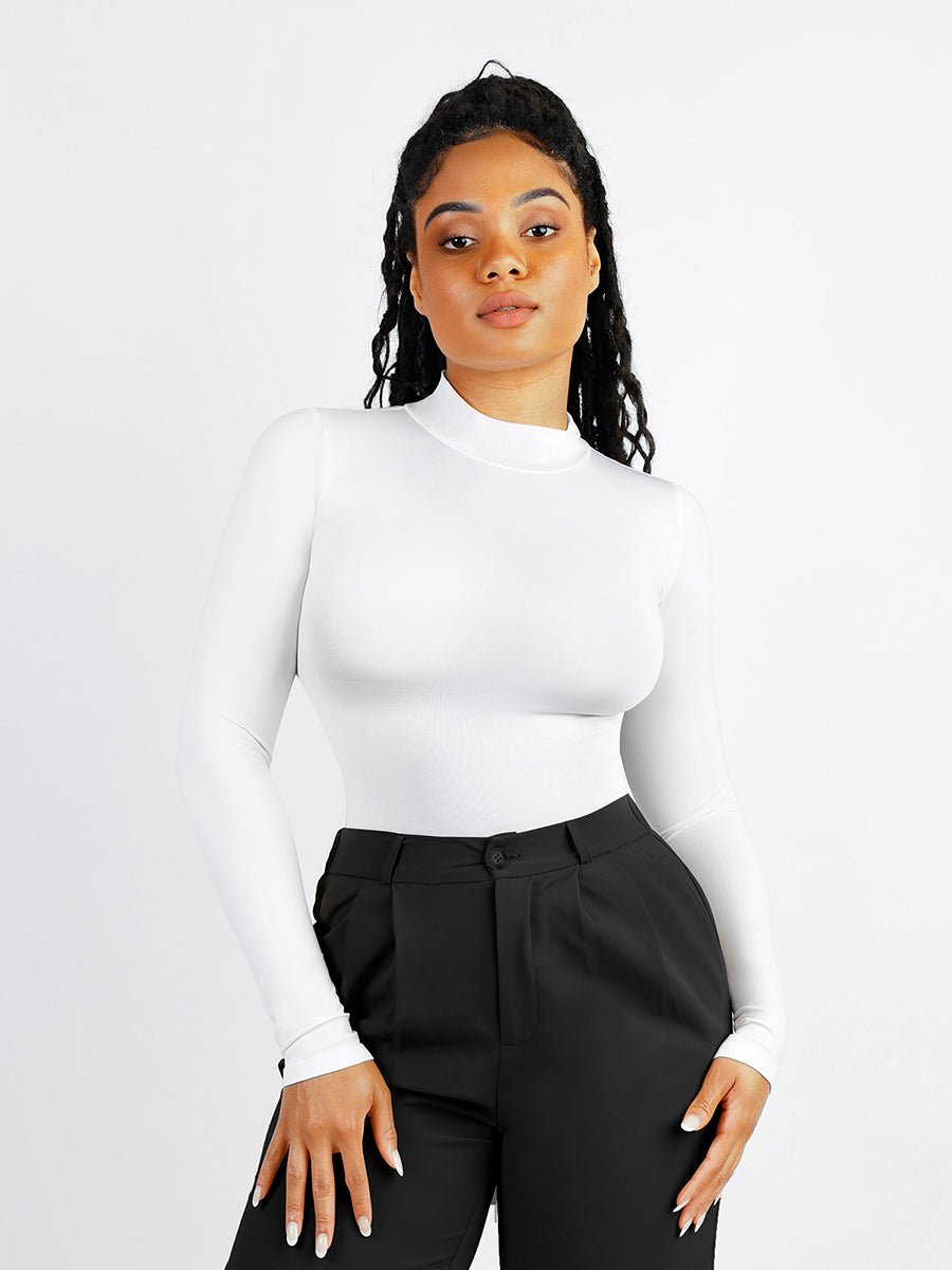 Rosina - Eco-friendly Seamless Thong Bodysuit with Long Sleeves & Turtle Neck