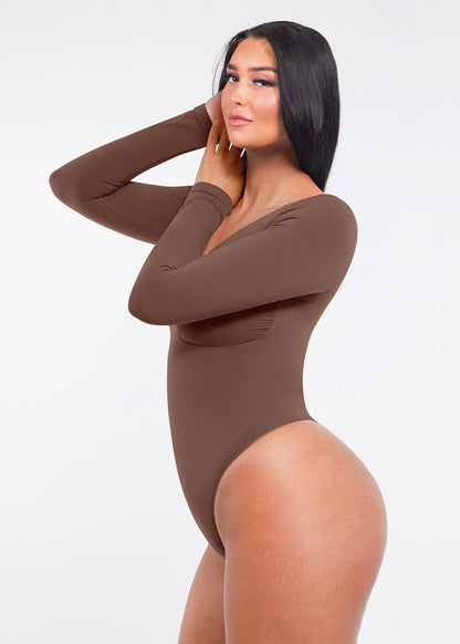 Marcella - Seamless Long Sleeve Thong Bodysuit with Chest Support & Tummy Control