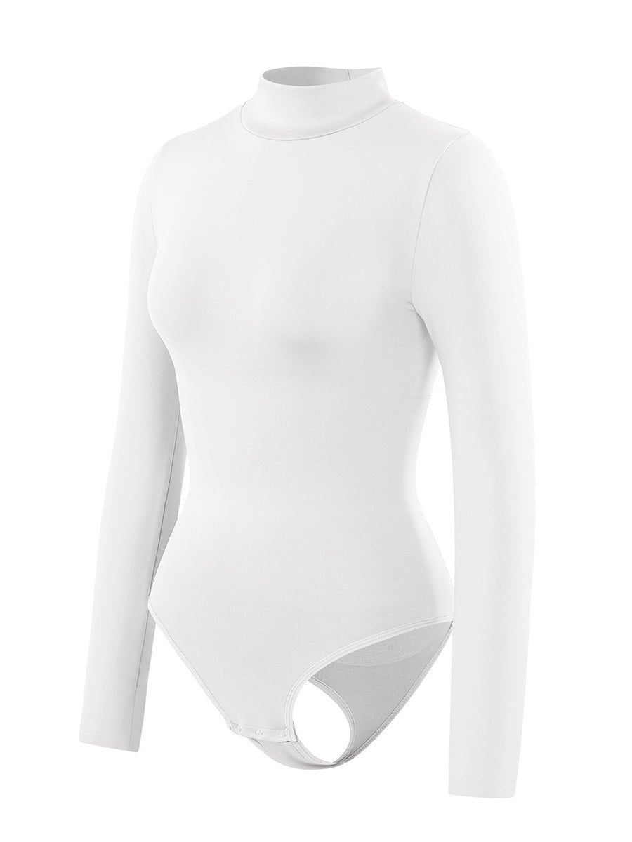 Rosina - Eco-friendly Seamless Thong Bodysuit with Long Sleeves & Turtle Neck
