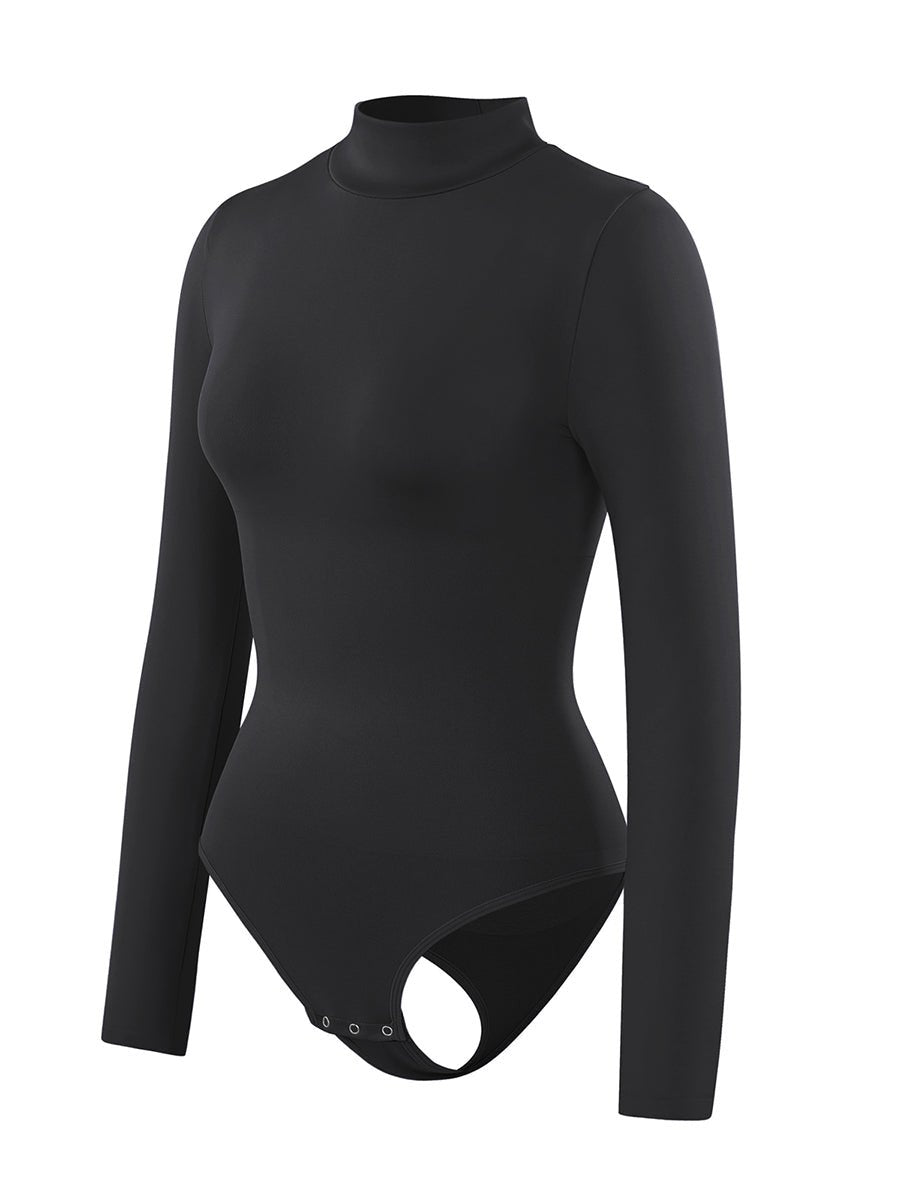 Rosina - Eco-friendly Seamless Thong Bodysuit with Long Sleeves & Turtle Neck