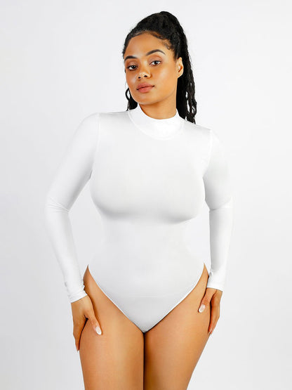 Rosina - Eco-friendly Seamless Thong Bodysuit with Long Sleeves & Turtle Neck