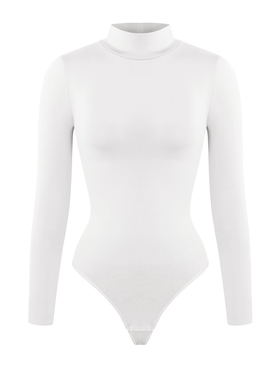 Rosina - Eco-friendly Seamless Thong Bodysuit with Long Sleeves & Turtle Neck