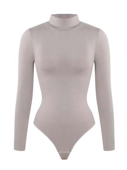 Rosina - Eco-friendly Seamless Thong Bodysuit with Long Sleeves & Turtle Neck