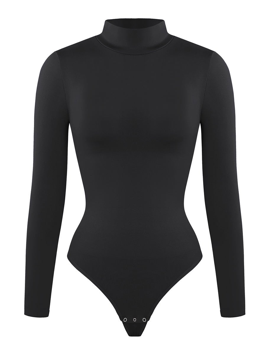 Rosina - Eco-friendly Seamless Thong Bodysuit with Long Sleeves & Turtle Neck