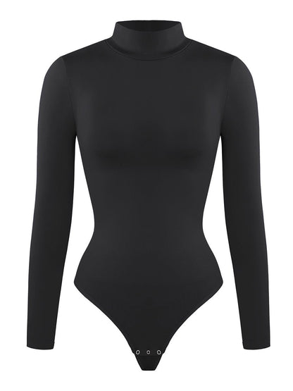 Rosina - Eco-friendly Seamless Thong Bodysuit with Long Sleeves & Turtle Neck