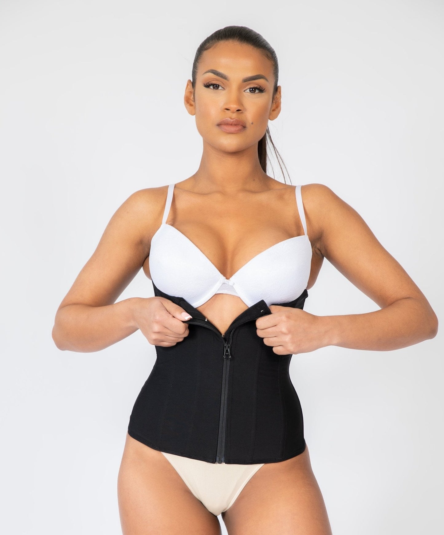 Tara - Waist Trainer with Zipper and Hooks - 9 Steel Bones