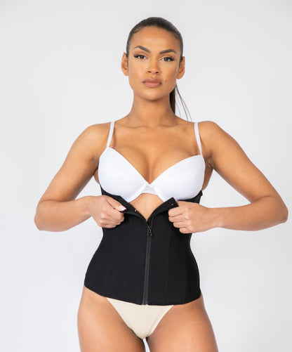 Tara - Waist Trainer with Zipper and Hooks - 9 Steel Bones