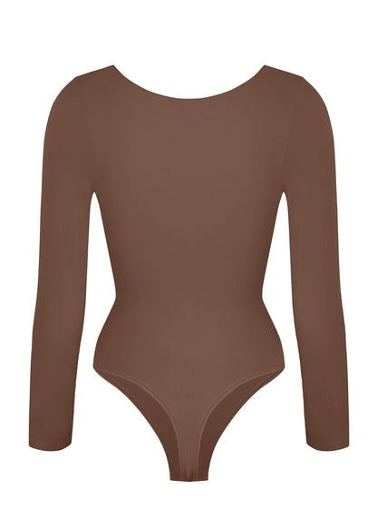 Marcella - Seamless Long Sleeve Thong Bodysuit with Chest Support & Tummy Control