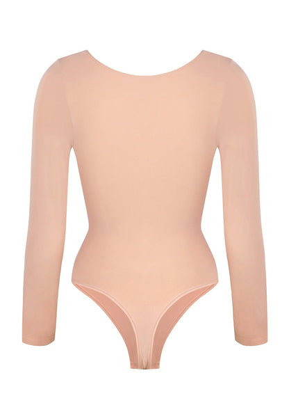 Marcella - Seamless Long Sleeve Thong Bodysuit with Chest Support & Tummy Control