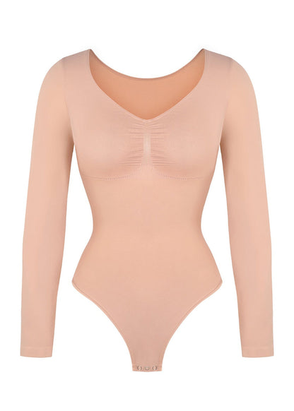 Marcella - Seamless Long Sleeve Thong Bodysuit with Chest Support & Tummy Control