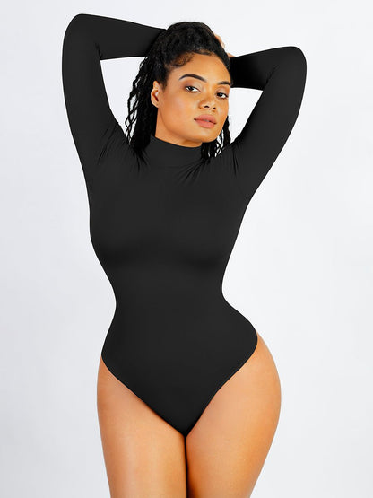 Rosina - Eco-friendly Seamless Thong Bodysuit with Long Sleeves & Turtle Neck