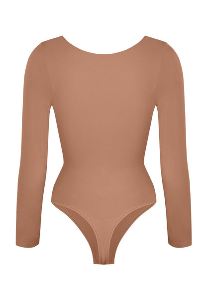 Marcella - Seamless Long Sleeve Thong Bodysuit with Chest Support & Tummy Control