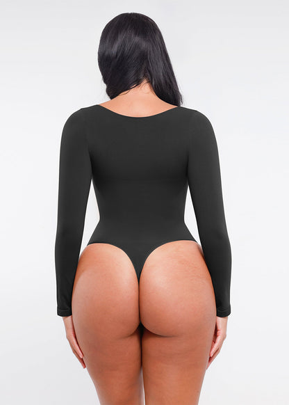 Marcella - Seamless Long Sleeve Thong Bodysuit with Chest Support & Tummy Control