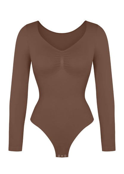Marcella - Seamless Long Sleeve Thong Bodysuit with Chest Support & Tummy Control