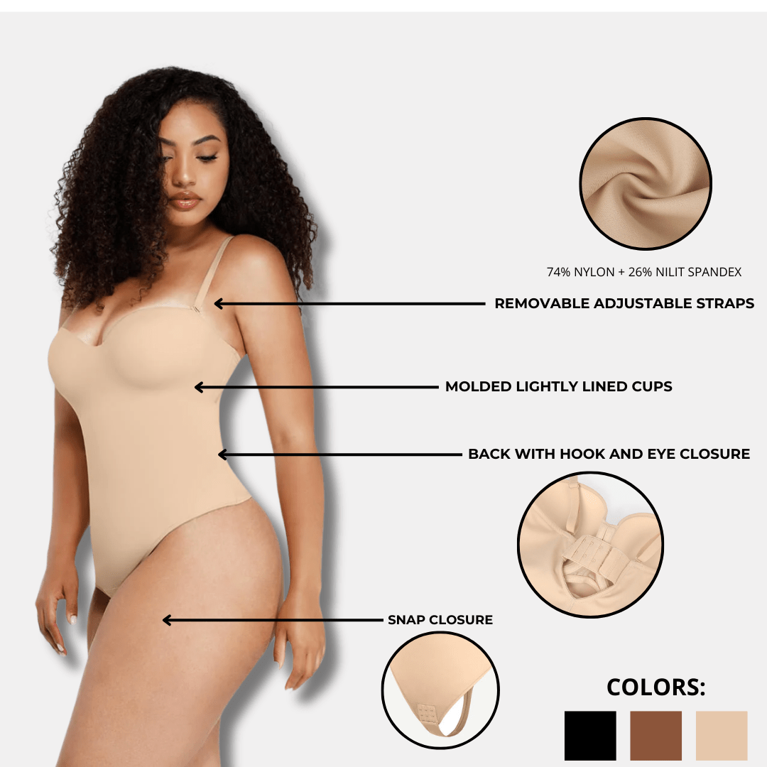 Monica - One-Piece Thong Bodysuit with Underwire, Removable Waist Straps & Abdomen Shaping